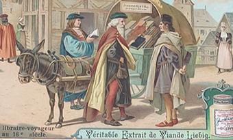 Chromos Liebig série 1047 Les Libraires (1912) - Ensemble complet de six lithographies sur des thèmes historiques tels que le