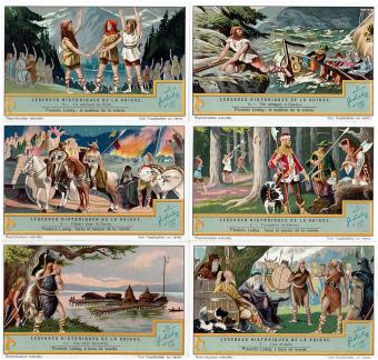 Liebig chromo's serie 1246 Historische Legendes van Zwitserland (1931) - Complete set van zes lithografische prenten met scèn