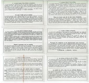 "Chromos Liebig série 1248 Monuments de l'Ancienne Égypte (1931) - Ensemble complet de six lithographies représentant des tem