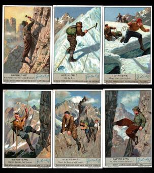 Liebig serie 1326 'Alpinisme' - de avontuurlijke wereld van bergbeklimmen, beschikbaar op buy-chromos.com