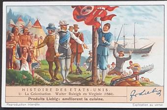 Liebig serie 1375 'De Geschiedenis van de Verenigde Staten' - een reis door de tijd, beschikbaar op buy-chromos.com."