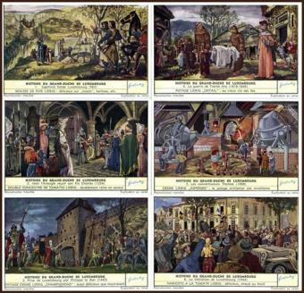 Liebig 1551 – Geschiedenis van het Groothertogdom Luxemburg – volledige reeks van 6 chromo's uit 1952