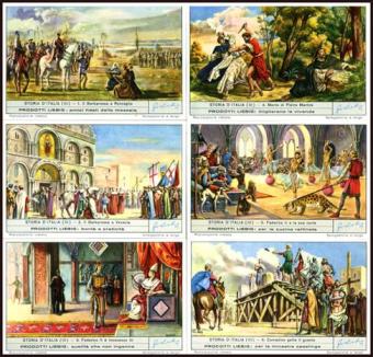 Liebig 1553 – Storia d'Italia III – complete Italian set of 6 historical trade cards from 1952