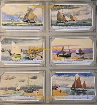 Liebig chromo 1583 – old sailing fishing boats of the Belgian coast – Flemish edition – watercolour vessels – 1954
