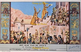 Liebig chromo 1591 – Het rijk van de Inca’s – 1954 – Vlaamse uitgave – zes historische Inca-illustraties