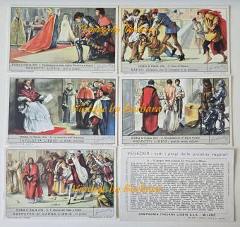 Liebig chromo no. 1608 History of Italy VII from 1954 with medieval Italian historical scenes