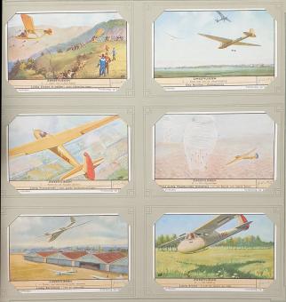Liebig-reeks zweefvliegen 1957 - Illustratie van start met rubberkabel tot de landing - beschikbaar op buy-chromos.com