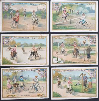Liebig chromo series 658 'Bicycle Games/Sports' - unique cycling activities from 1901, available at buy-chromos.com