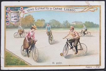 Liebig chromo serie 658 'Spelen/Sport op de Fiets' - unieke fietsactiviteiten uit 1901, beschikbaar op buy-chromos.com.