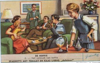 Liebig-Bilder Sanguinetti 1727 Der Kaffee von 1960 mit Kaffeeanbau, Ernte, Verarbeitung und Röstung.
