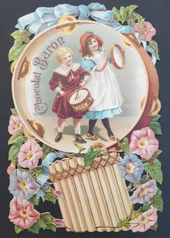Card No. 24 from Chocolat Baron with musical children, floral découpé design, printed by Berliner Kunstdruck, available at bu