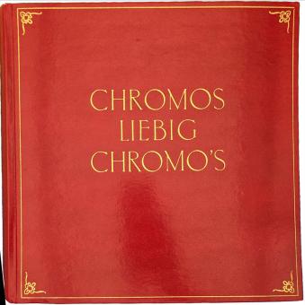 Luxe rood Liebig verzamelalbum met glanzende kaft en 50 vaste insteekbladen