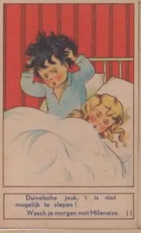 De Milanaise carte 11 – garçon se gratte dans son lit – démangeaison