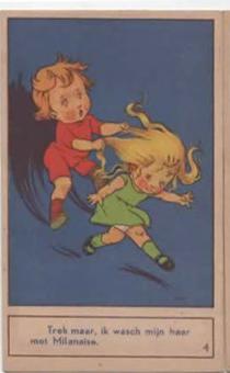 De Milanaise card 4 – boy pulls hair – I wash my hair