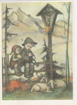 Hummel postkaart – In Full Harmony – ars edition 62.1383 – kinderen bij wegkruis – goede staat – onbeschreven