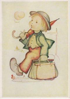Hummel postkaart Wanderbub – Fink-Kunstkarte nr. 2022 – vintage illustratie – goede staat