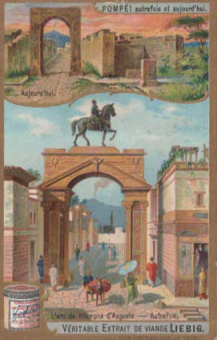 Liebig Sanguinetti 861 – Pompeï vroeger en nu, 1906, complete reeks van 6 chromo's