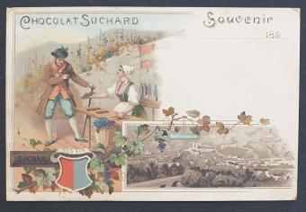 Vintage postkaart 'Chocolat Suchard - Souvenir van Tessin' met Bellinzona, een stukje Zwitserse geschiedenis, beschikbaar op