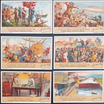 Liebig serie 1375 'De Geschiedenis van de Verenigde Staten' - een reis door de tijd, beschikbaar op buy-chromos.com.