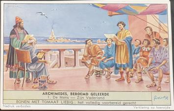 Liebig series 1953: Archimedes, his inventions and contributions to science, from the screw to the defense of Syracuse.