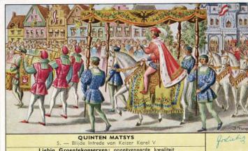 Liebig cards Sanguinetti 1736 Quinten Matsys issued in 1960 featuring scenes from the life of the Flemish Renaissance painter