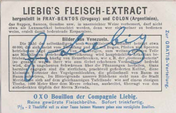 Liebig trade cards Sanguinetti 916 (1907) – Scenes from Venezuela