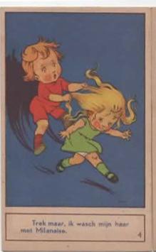 De Milanaise card 4 – boy pulls hair – I wash my hair