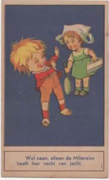 De Milanaise kaart 1 – jongen en meisje – recht van jacht – vintage reclame