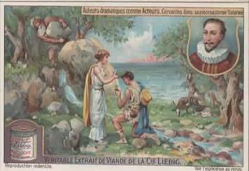Liebig chromo 1111 – playwrights performing – 1921 – with jar