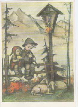 Hummel postkaart – In Full Harmony – ars edition 62.1383 – kinderen bij wegkruis – goede staat – onbeschreven