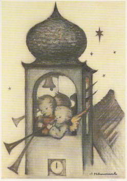 Hummel kerstkaart ars edition nr. 62.1477 – engeltjes in klokkentoren – onbeschreven – zeer goede staat