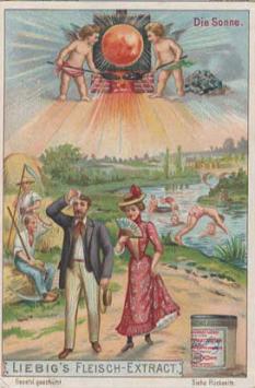 Série de chromos Liebig – Les phénomènes météorologiques, six images illustrant la foudre, la neige, la grêle, la tempête, la